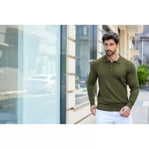 COOFANDY Mens Knit Polo Shirts Casual Long Sleeve Classic Polo Shirts Button Down Golf Shirts