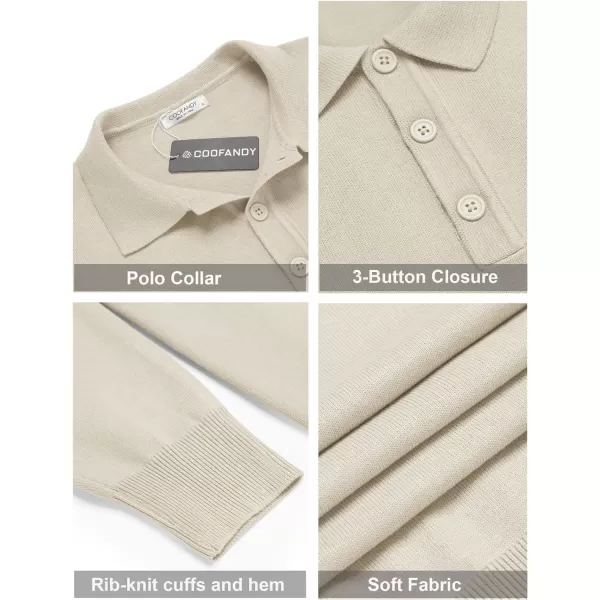 COOFANDY Mens Knit Polo Shirts Casual Long Sleeve Classic Polo Shirts Button Down Golf Shirts