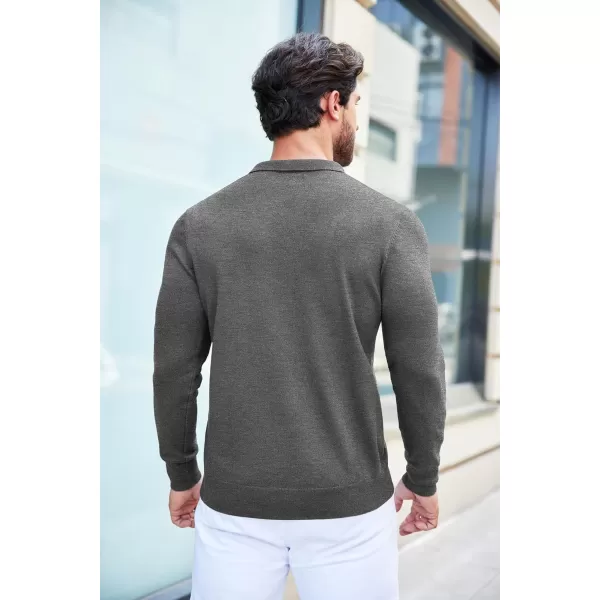 COOFANDY Mens Knit Polo Shirts Casual Long Sleeve Classic Polo Shirts Button Down Golf Shirts