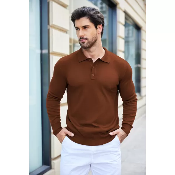 COOFANDY Mens Knit Polo Shirts Casual Long Sleeve Classic Polo Shirts Button Down Golf Shirts