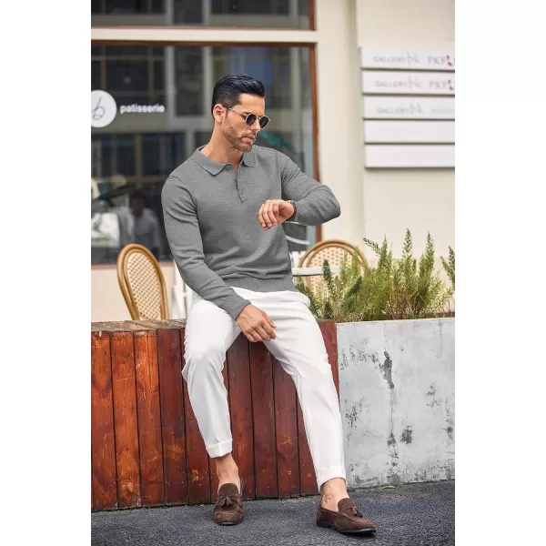 COOFANDY Mens Knit Polo Shirts Casual Long Sleeve Classic Polo Shirts Button Down Golf Shirts