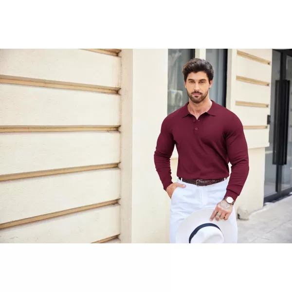 COOFANDY Mens Knit Polo Shirts Casual Long Sleeve Classic Polo Shirts Button Down Golf Shirts