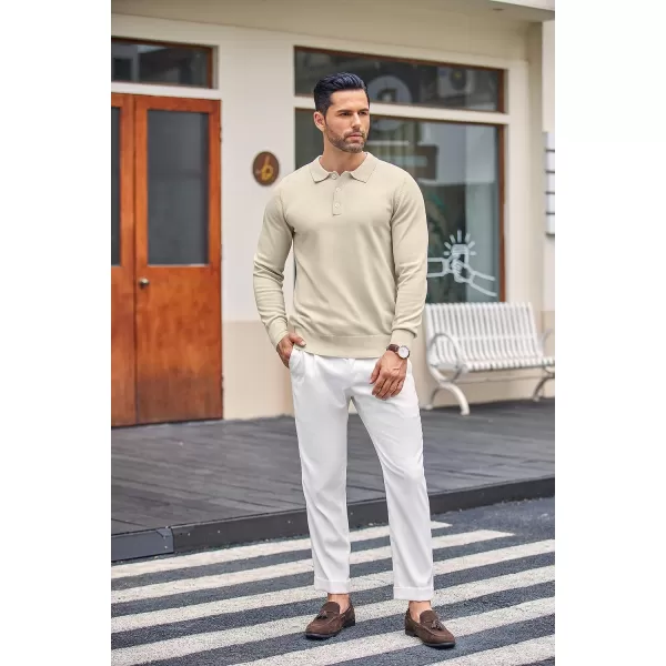 COOFANDY Mens Knit Polo Shirts Casual Long Sleeve Classic Polo Shirts Button Down Golf Shirts