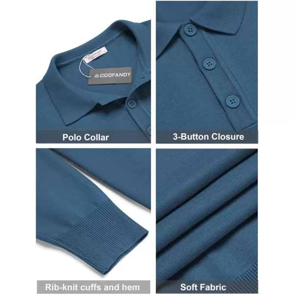 COOFANDY Mens Knit Polo Shirts Casual Long Sleeve Classic Polo Shirts Button Down Golf Shirts