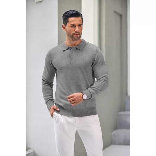COOFANDY Mens Knit Polo Shirts Casual Long Sleeve Classic Polo Shirts Button Down Golf Shirts
