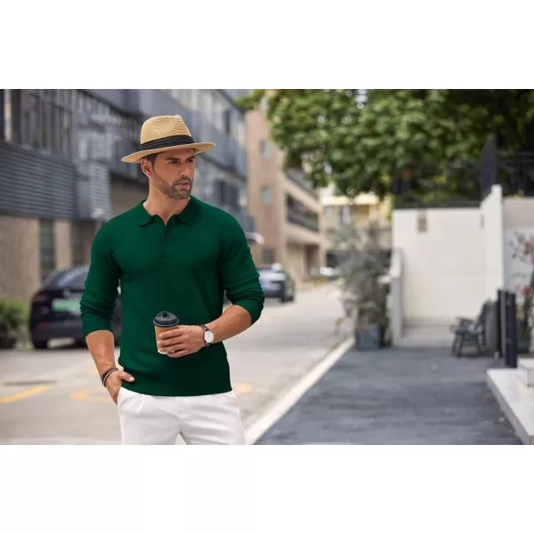COOFANDY Mens Knit Polo Shirts Casual Long Sleeve Classic Polo Shirts Button Down Golf Shirts