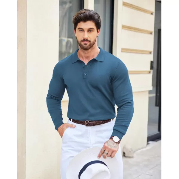COOFANDY Mens Knit Polo Shirts Casual Long Sleeve Classic Polo Shirts Button Down Golf Shirts