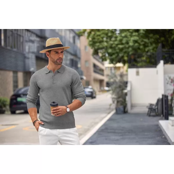 COOFANDY Mens Knit Polo Shirts Casual Long Sleeve Classic Polo Shirts Button Down Golf Shirts
