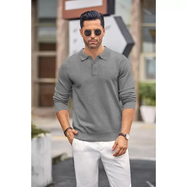 COOFANDY Mens Knit Polo Shirts Casual Long Sleeve Classic Polo Shirts Button Down Golf Shirts
