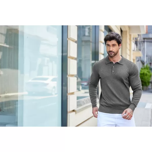 COOFANDY Mens Knit Polo Shirts Casual Long Sleeve Classic Polo Shirts Button Down Golf Shirts