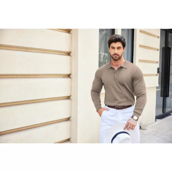COOFANDY Mens Knit Polo Shirts Casual Long Sleeve Classic Polo Shirts Button Down Golf Shirts