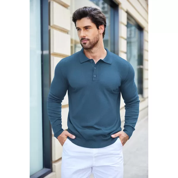COOFANDY Mens Knit Polo Shirts Casual Long Sleeve Classic Polo Shirts Button Down Golf Shirts