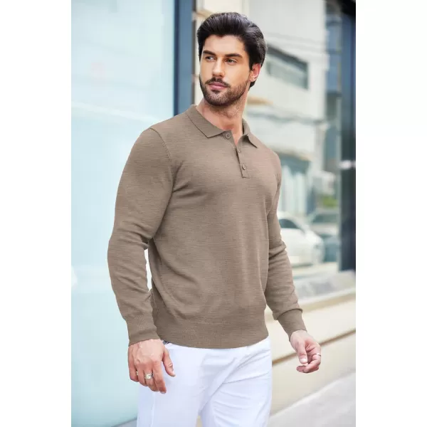 COOFANDY Mens Knit Polo Shirts Casual Long Sleeve Classic Polo Shirts Button Down Golf Shirts
