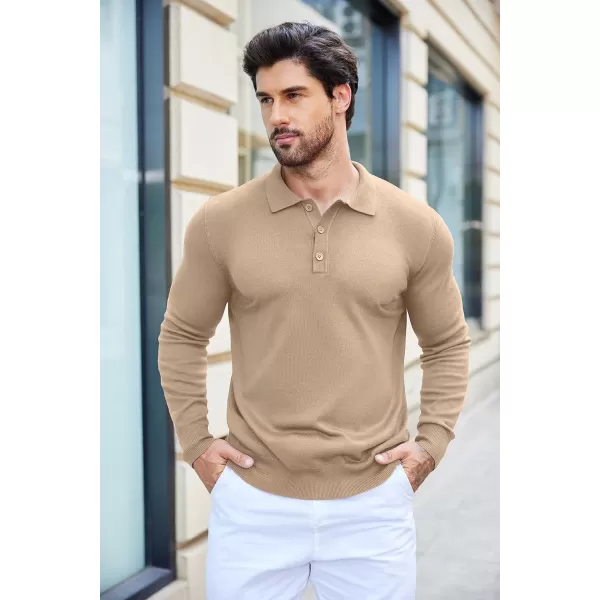 COOFANDY Mens Knit Polo Shirts Casual Long Sleeve Classic Polo Shirts Button Down Golf Shirts