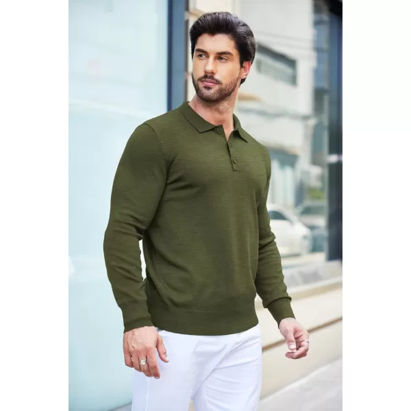 COOFANDY Mens Knit Polo Shirts Casual Long Sleeve Classic Polo Shirts Button Down Golf Shirts