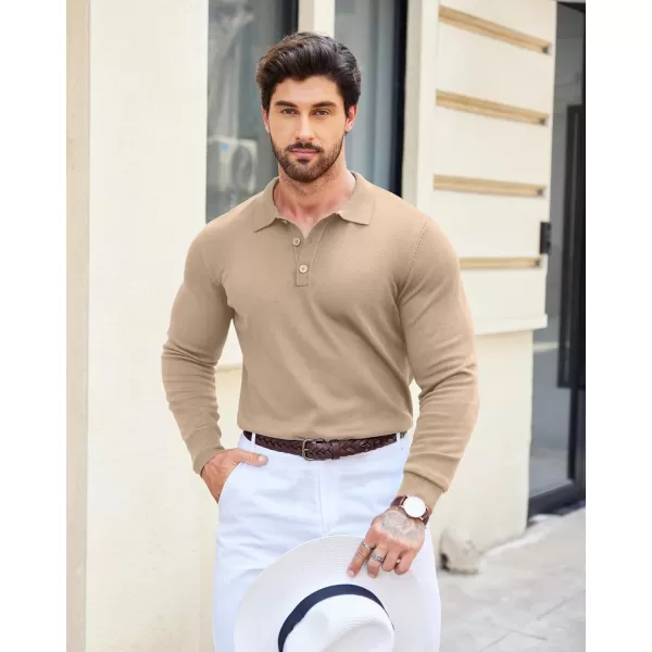 COOFANDY Mens Knit Polo Shirts Casual Long Sleeve Classic Polo Shirts Button Down Golf Shirts