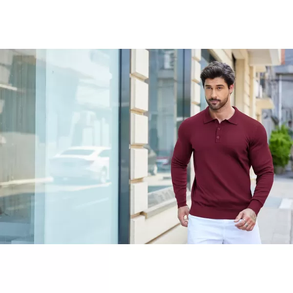 COOFANDY Mens Knit Polo Shirts Casual Long Sleeve Classic Polo Shirts Button Down Golf Shirts