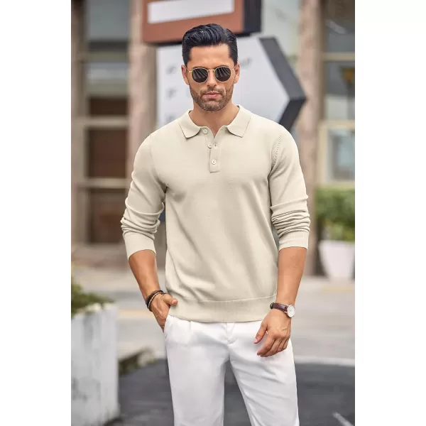 COOFANDY Mens Knit Polo Shirts Casual Long Sleeve Classic Polo Shirts Button Down Golf Shirts