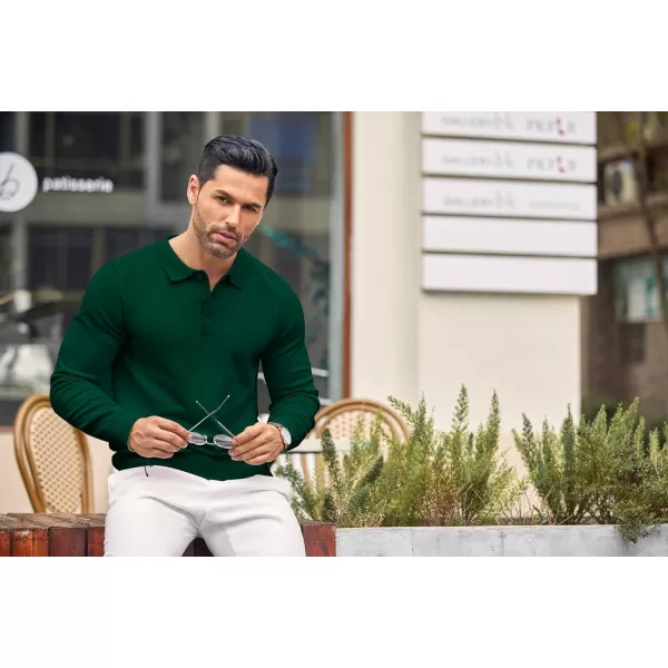 COOFANDY Mens Knit Polo Shirts Casual Long Sleeve Classic Polo Shirts Button Down Golf Shirts