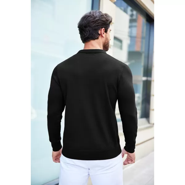 COOFANDY Mens Knit Polo Shirts Casual Long Sleeve Classic Polo Shirts Button Down Golf Shirts