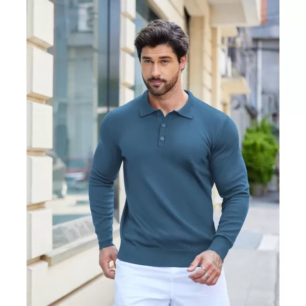COOFANDY Mens Knit Polo Shirts Casual Long Sleeve Classic Polo Shirts Button Down Golf Shirts
