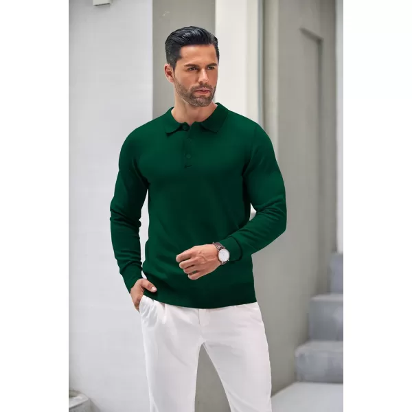COOFANDY Mens Knit Polo Shirts Casual Long Sleeve Classic Polo Shirts Button Down Golf Shirts