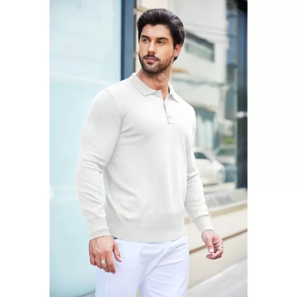 COOFANDY Mens Knit Polo Shirts Casual Long Sleeve Classic Polo Shirts Button Down Golf Shirts