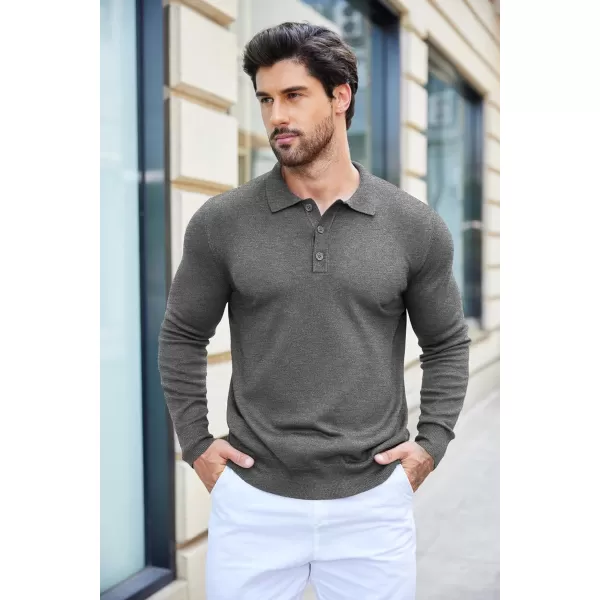 COOFANDY Mens Knit Polo Shirts Casual Long Sleeve Classic Polo Shirts Button Down Golf Shirts