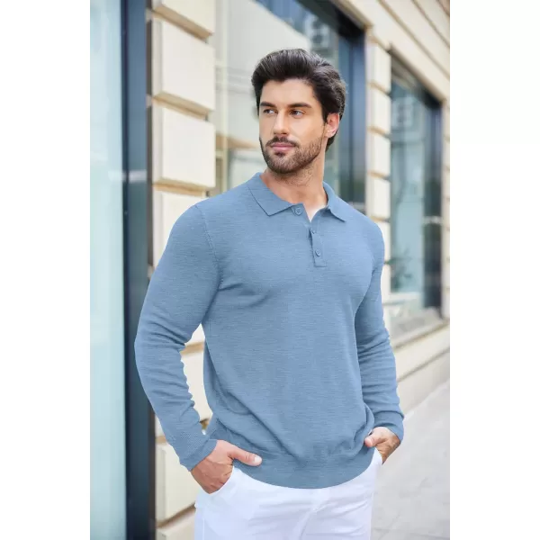 COOFANDY Mens Knit Polo Shirts Casual Long Sleeve Classic Polo Shirts Button Down Golf Shirts