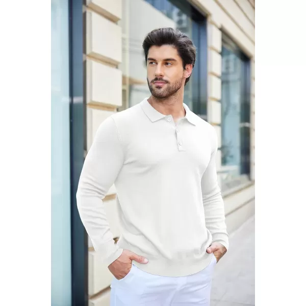COOFANDY Mens Knit Polo Shirts Casual Long Sleeve Classic Polo Shirts Button Down Golf Shirts