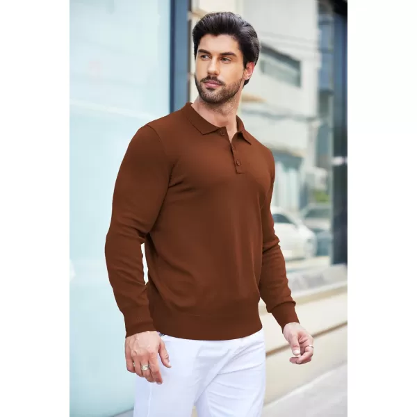 COOFANDY Mens Knit Polo Shirts Casual Long Sleeve Classic Polo Shirts Button Down Golf Shirts