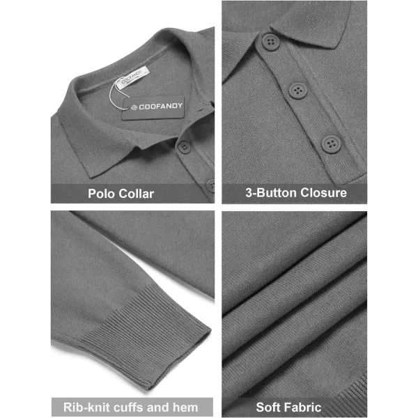 COOFANDY Mens Knit Polo Shirts Casual Long Sleeve Classic Polo Shirts Button Down Golf Shirts