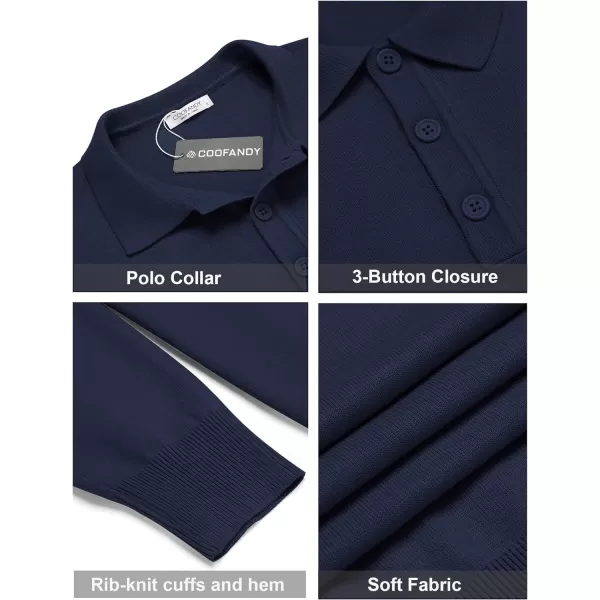 COOFANDY Mens Knit Polo Shirts Casual Long Sleeve Classic Polo Shirts Button Down Golf Shirts