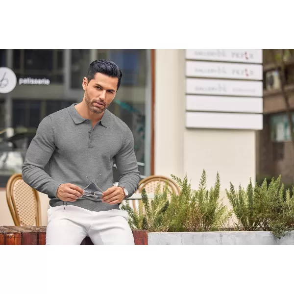 COOFANDY Mens Knit Polo Shirts Casual Long Sleeve Classic Polo Shirts Button Down Golf Shirts