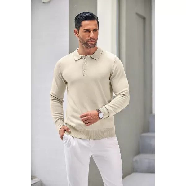 COOFANDY Mens Knit Polo Shirts Casual Long Sleeve Classic Polo Shirts Button Down Golf Shirts