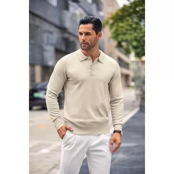 COOFANDY Mens Knit Polo Shirts Casual Long Sleeve Classic Polo Shirts Button Down Golf Shirts