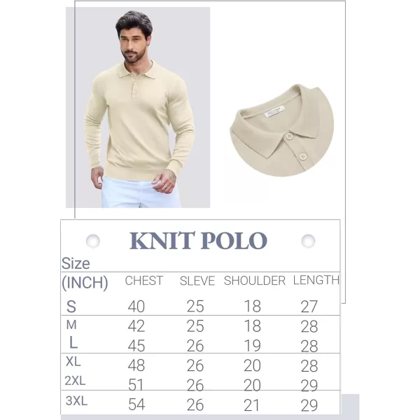 COOFANDY Mens Knit Polo Shirts Casual Long Sleeve Classic Polo Shirts Button Down Golf Shirts