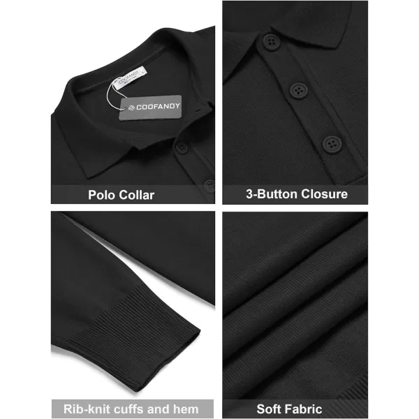 COOFANDY Mens Knit Polo Shirts Casual Long Sleeve Classic Polo Shirts Button Down Golf Shirts
