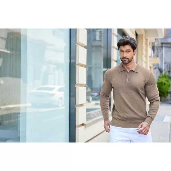COOFANDY Mens Knit Polo Shirts Casual Long Sleeve Classic Polo Shirts Button Down Golf Shirts