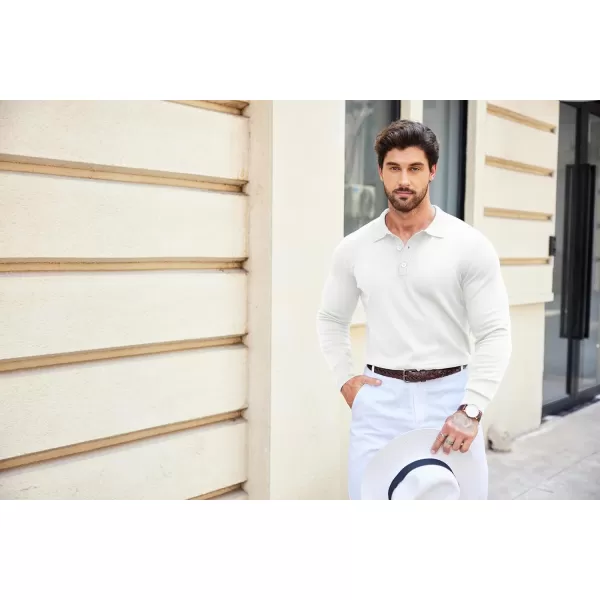 COOFANDY Mens Knit Polo Shirts Casual Long Sleeve Classic Polo Shirts Button Down Golf Shirts