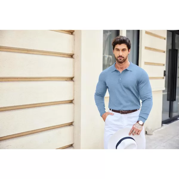 COOFANDY Mens Knit Polo Shirts Casual Long Sleeve Classic Polo Shirts Button Down Golf Shirts