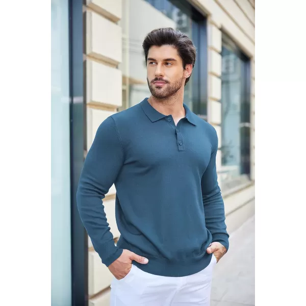 COOFANDY Mens Knit Polo Shirts Casual Long Sleeve Classic Polo Shirts Button Down Golf Shirts