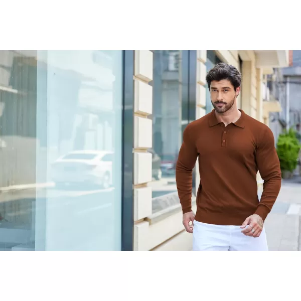 COOFANDY Mens Knit Polo Shirts Casual Long Sleeve Classic Polo Shirts Button Down Golf Shirts