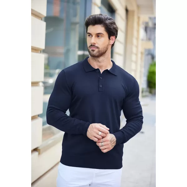 COOFANDY Mens Knit Polo Shirts Casual Long Sleeve Classic Polo Shirts Button Down Golf Shirts