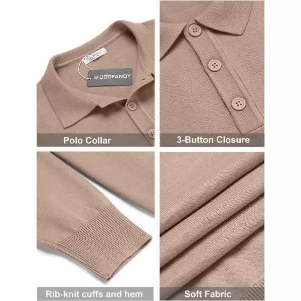 COOFANDY Mens Knit Polo Shirts Casual Long Sleeve Classic Polo Shirts Button Down Golf Shirts