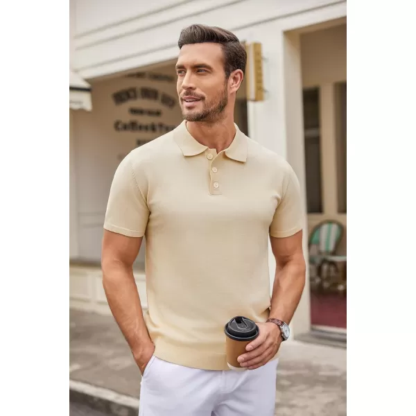 COOFANDY Mens Knit Polo Shirts Casual Short Sleeve Button Down Polo Shirt Classic Golf Shirts