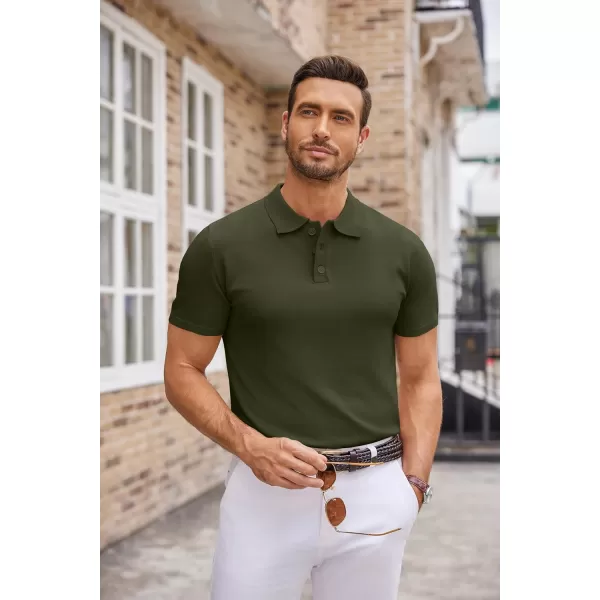COOFANDY Mens Knit Polo Shirts Casual Short Sleeve Button Down Polo Shirt Classic Golf Shirts