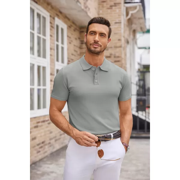 COOFANDY Mens Knit Polo Shirts Casual Short Sleeve Button Down Polo Shirt Classic Golf Shirts