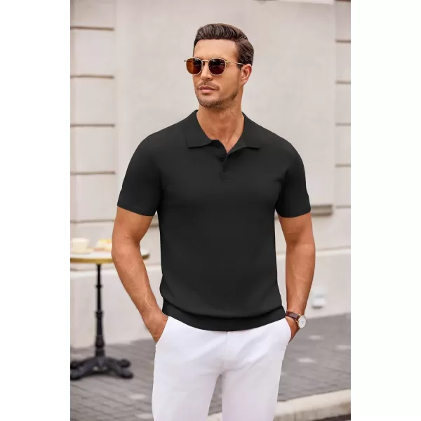 COOFANDY Mens Knit Polo Shirts Casual Short Sleeve Button Down Polo Shirt Classic Golf Shirts