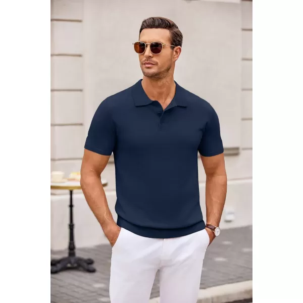COOFANDY Mens Knit Polo Shirts Casual Short Sleeve Button Down Polo Shirt Classic Golf Shirts